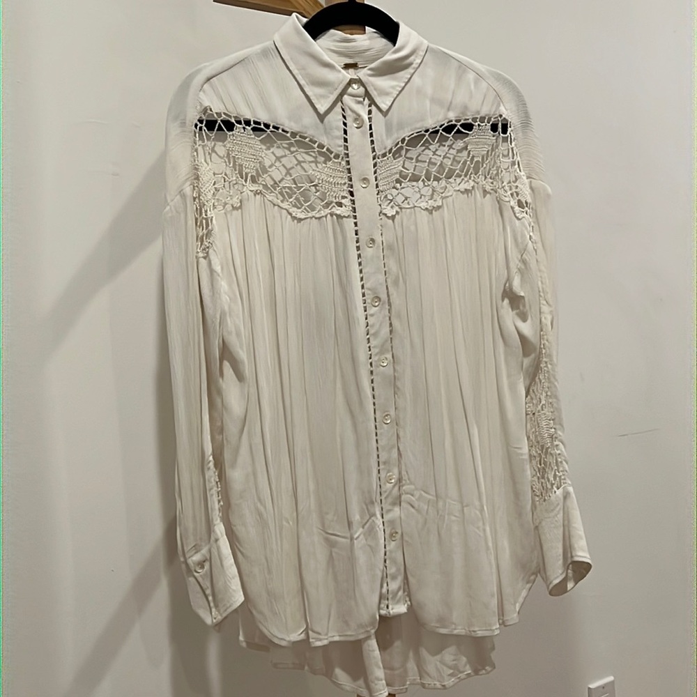 Free People Shirt with Crochet Detail